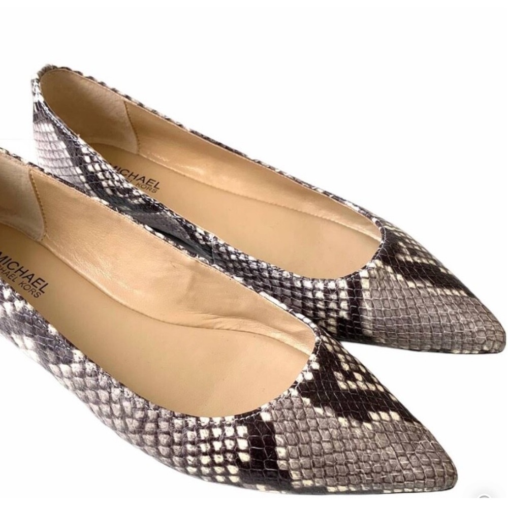 Michael Kors Snake-Print Pointed Toe Flats - Brown Black